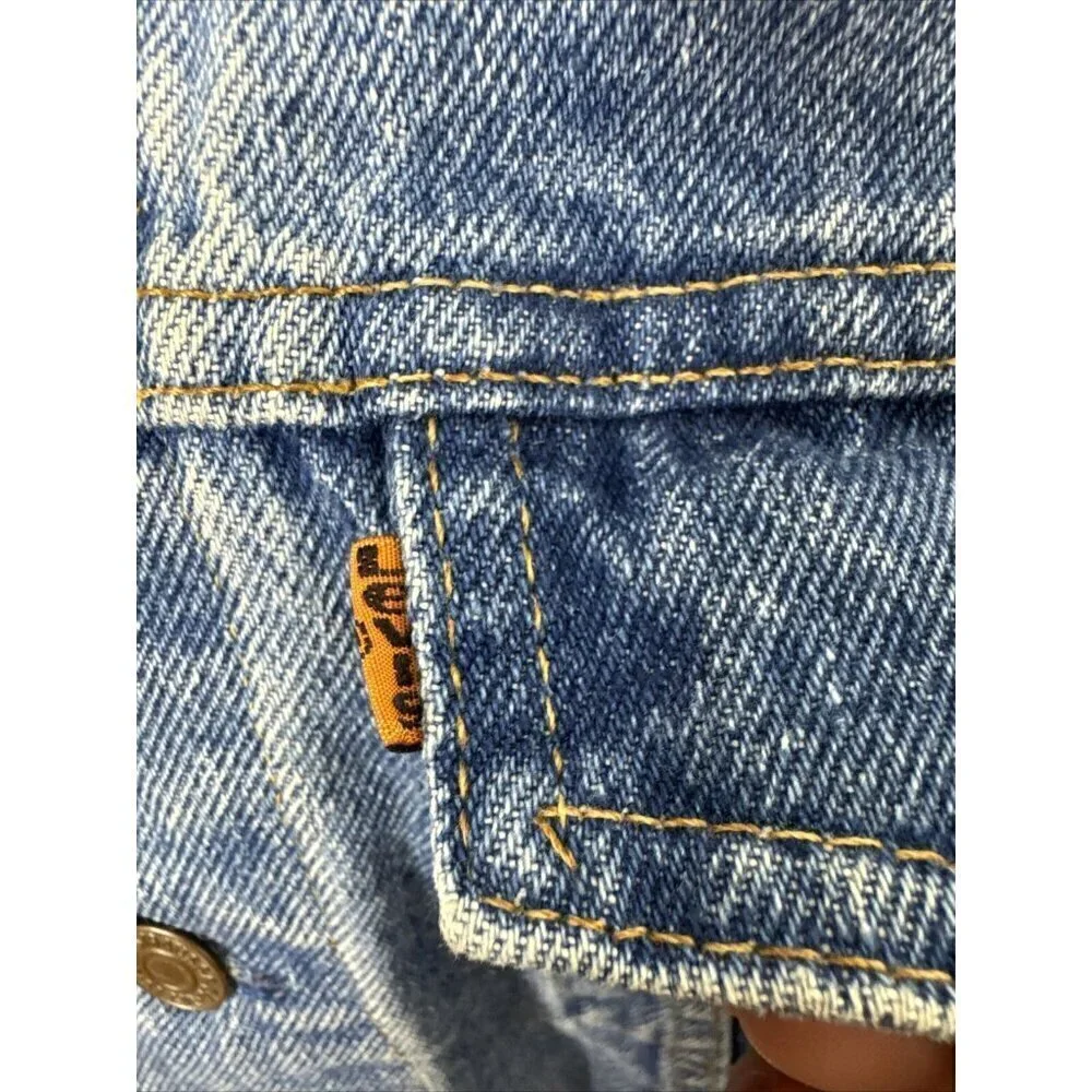 Vintage 80s Levi Men 44 Orange‎ Tab Denim Jacket Forestry Patch 75505-0212